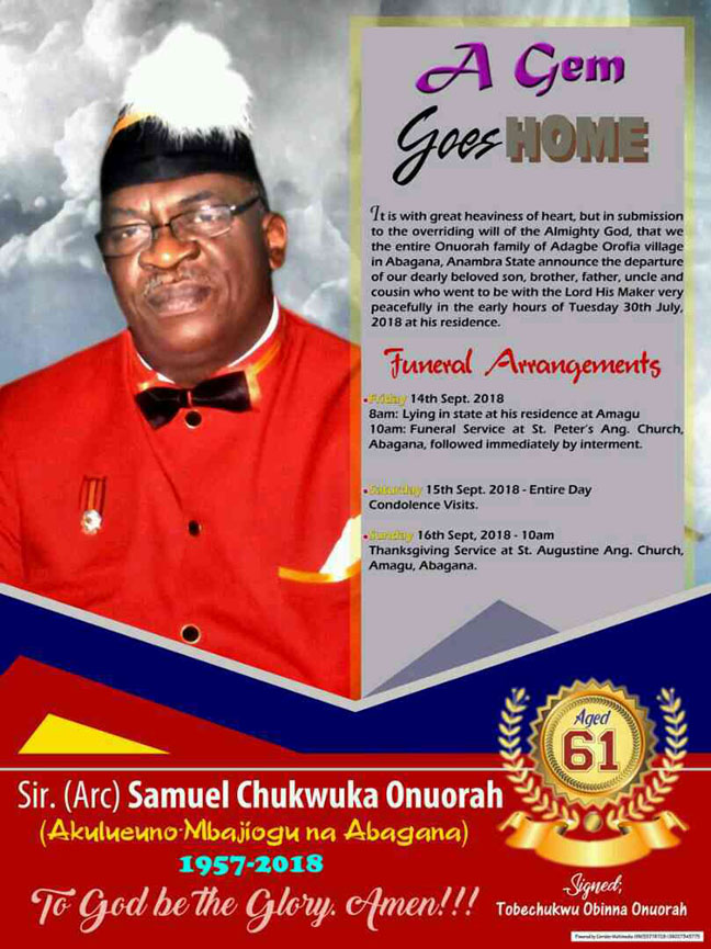 Sam Onuorah's burial